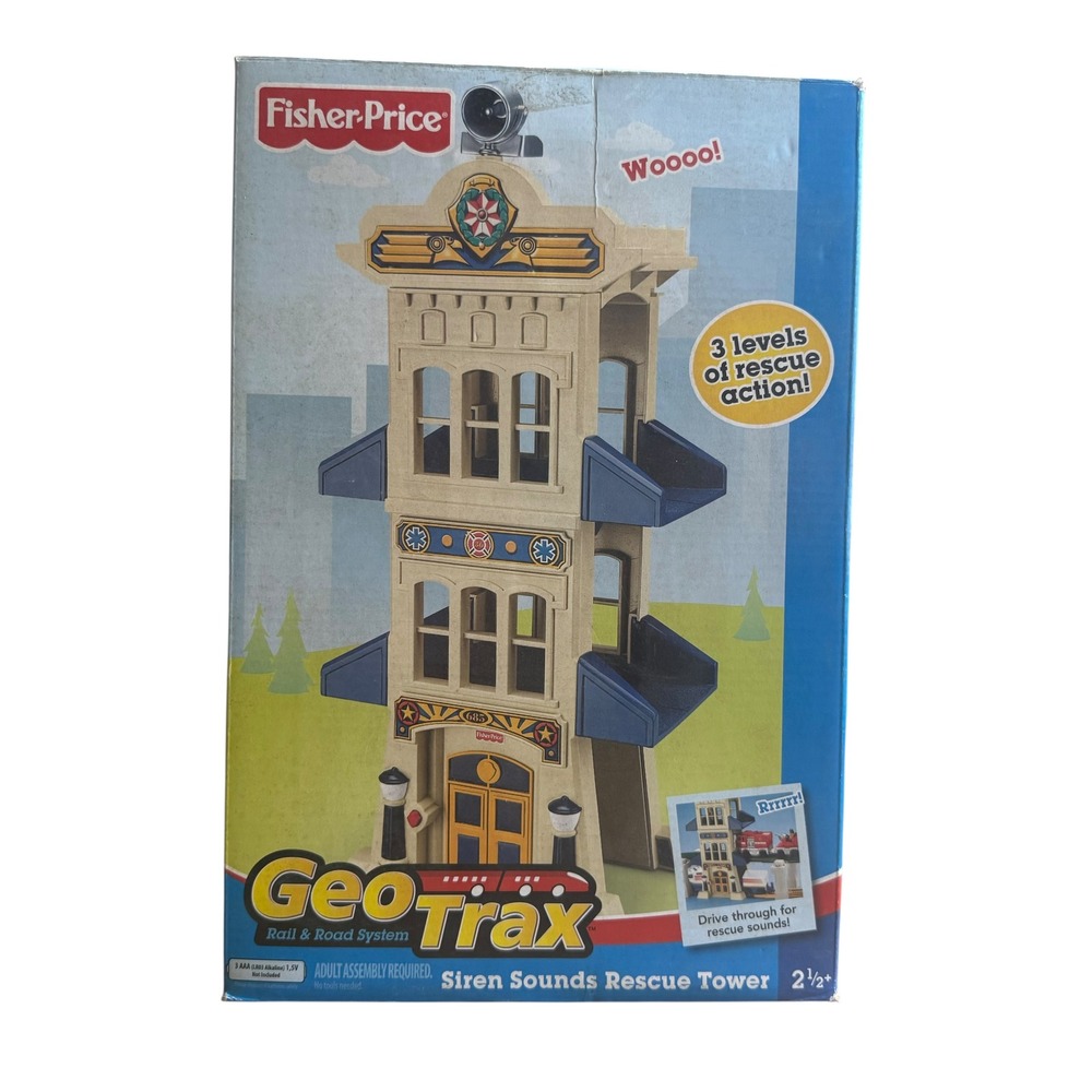 Fisher-Price GeoTrax Siren Sounds Rescue Tower New Open Box Sound Effects